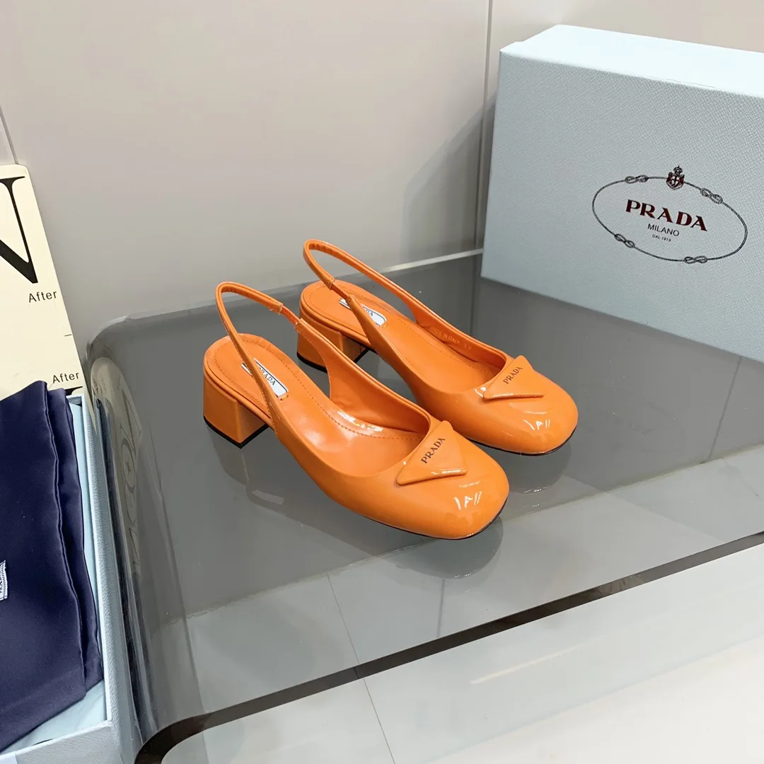 Prada Patent Slingback Pumps Orange / - Image 3