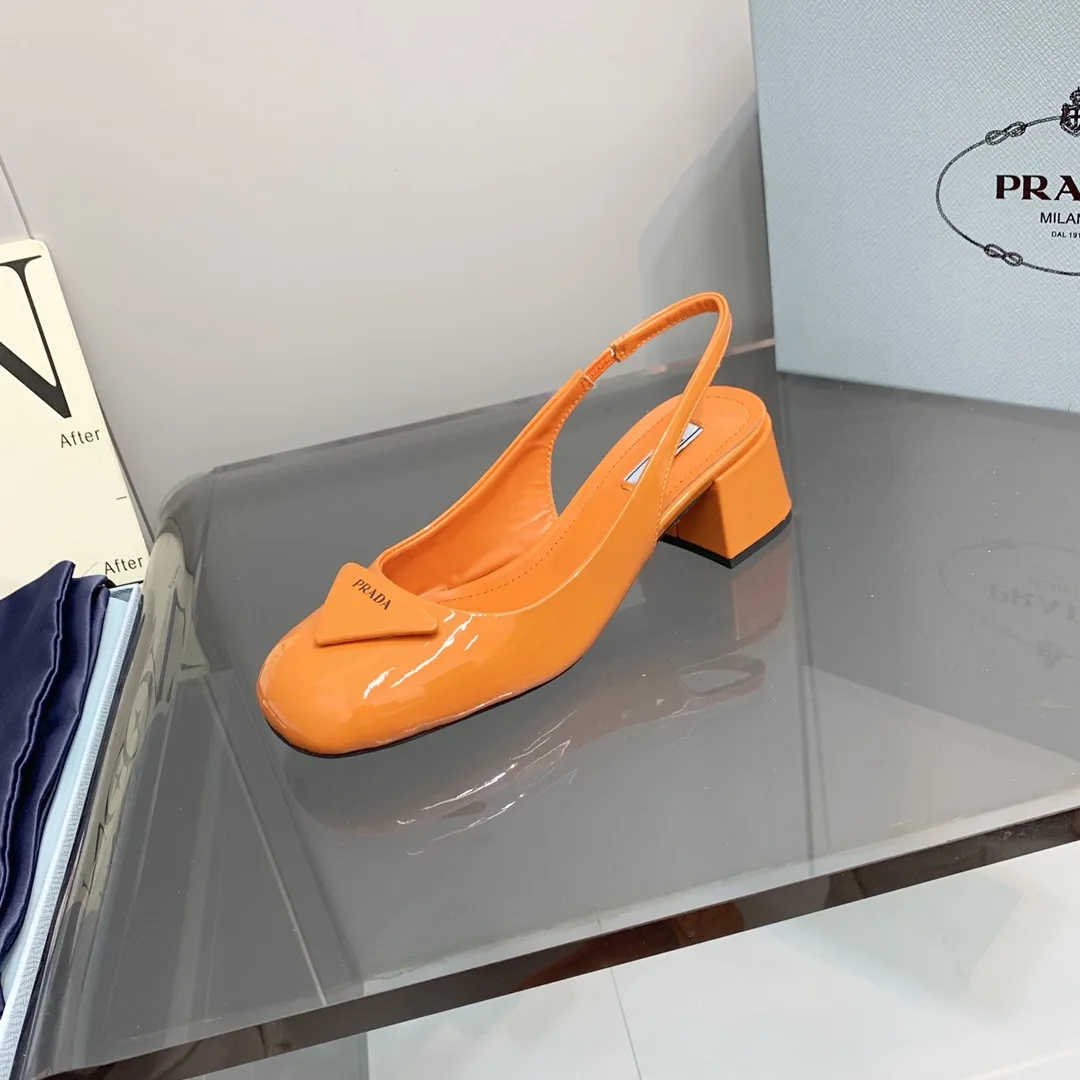 Prada Patent Slingback Pumps Orange / - Image 4