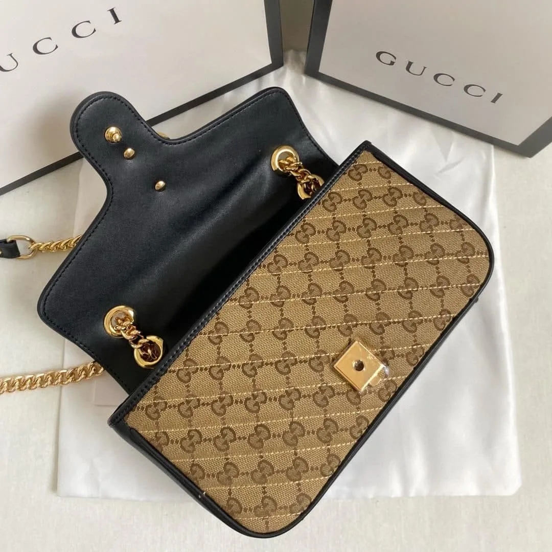Gucci Marmont Small Shoulder Bag Beige/Ebony Diagonal Matelassé Original GG Canvas / - Image 2