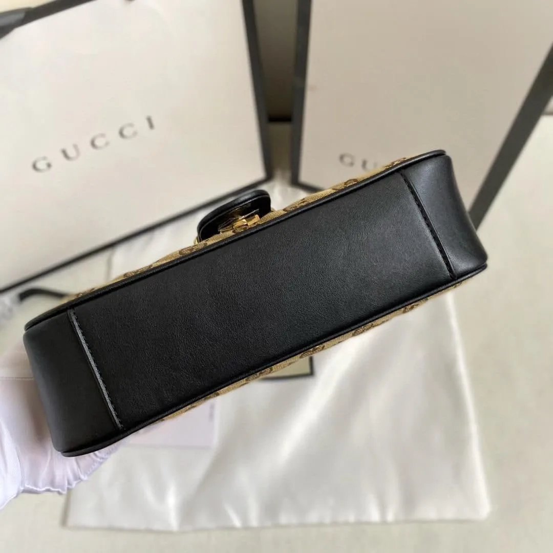 Gucci Marmont Small Shoulder Bag / Beige/Ebony Diagonal Matelassé Original GG Canvas Gold Hardware - Image 3
