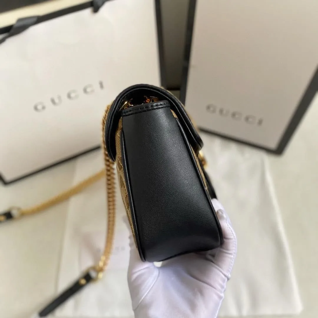 Gucci Marmont Small Shoulder Bag Beige/Ebony Diagonal Matelassé Original GG Canvas / - Image 4