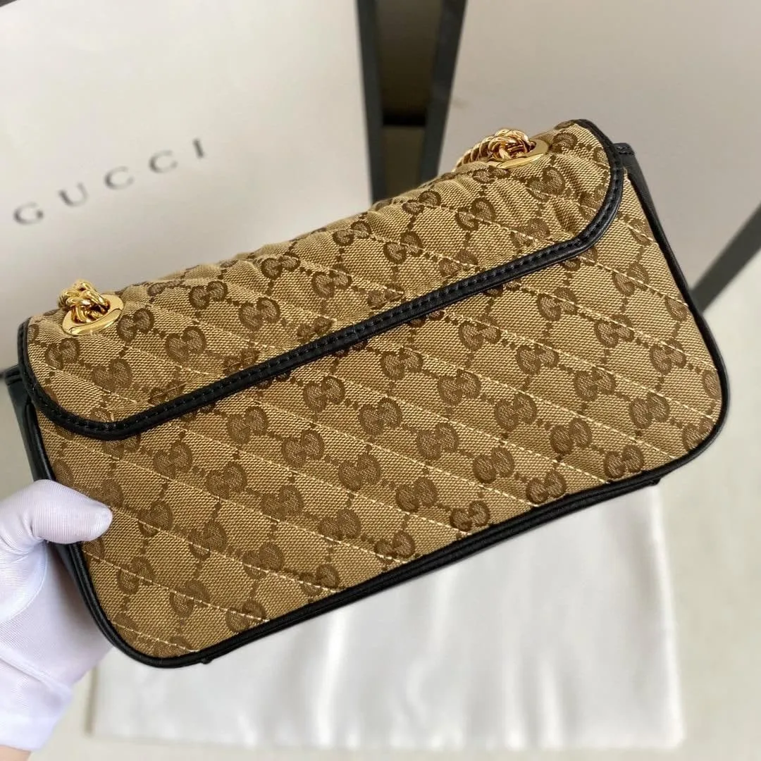 Gucci Marmont Small Shoulder Bag Beige/Ebony Diagonal Matelassé Original GG Canvas / - Image 5