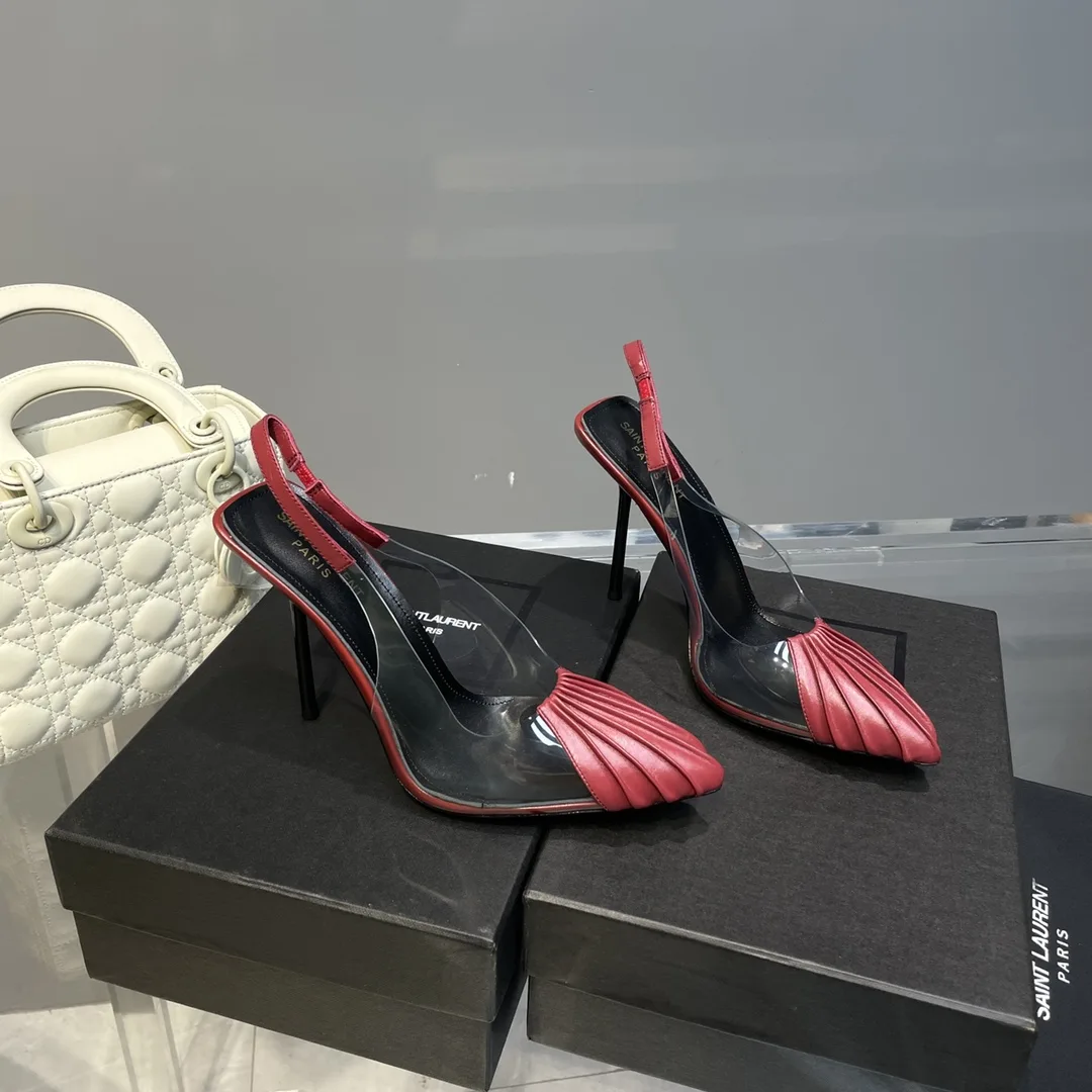 Saint Laurent Chica Slingback Pumps Dark Pink YSL - Image 3