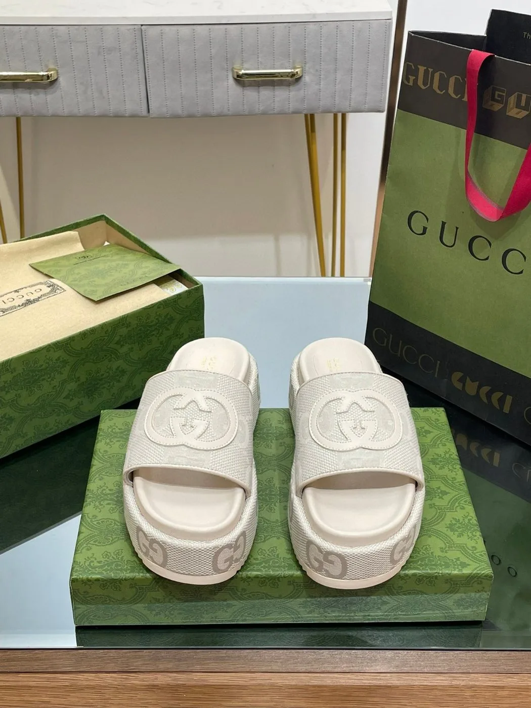 Gucci Platform Slide Sandal White - Image 5
