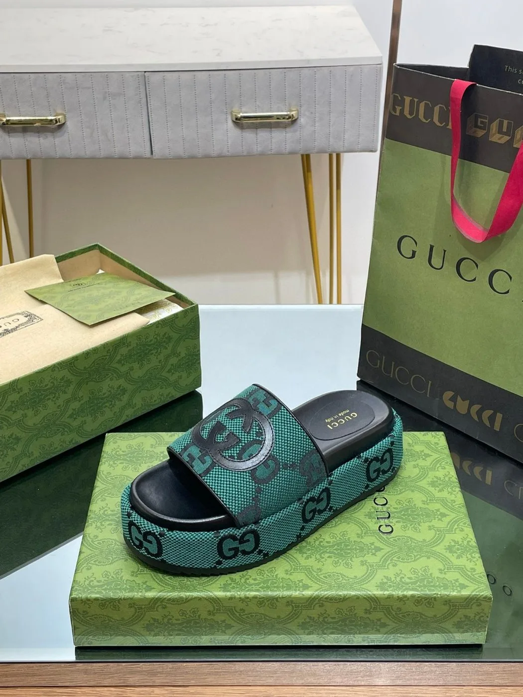 Alternative view of Gucci Platform Slide Sandal Green