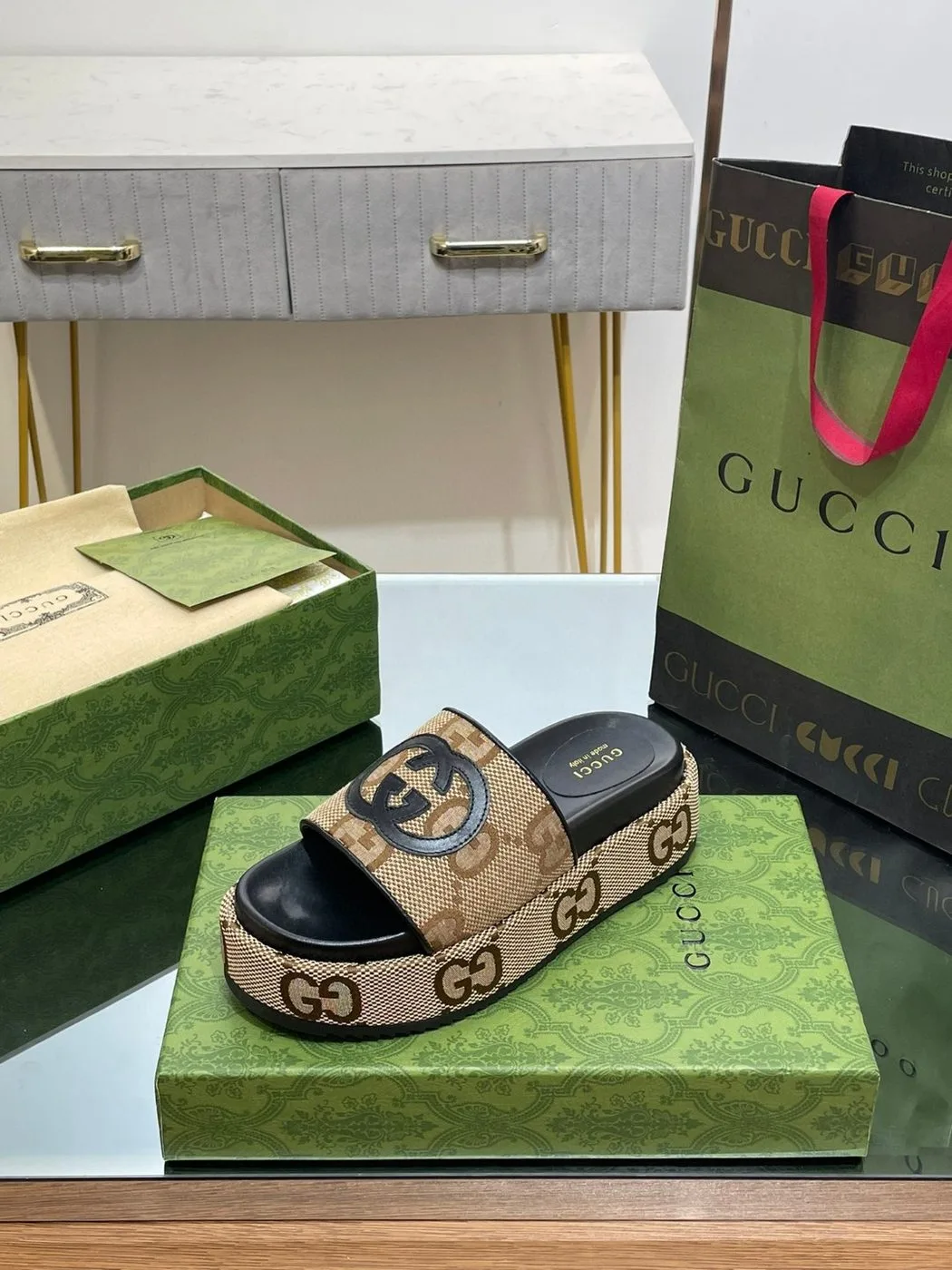 Alternative view of Gucci Platform Slide Sandal Brown