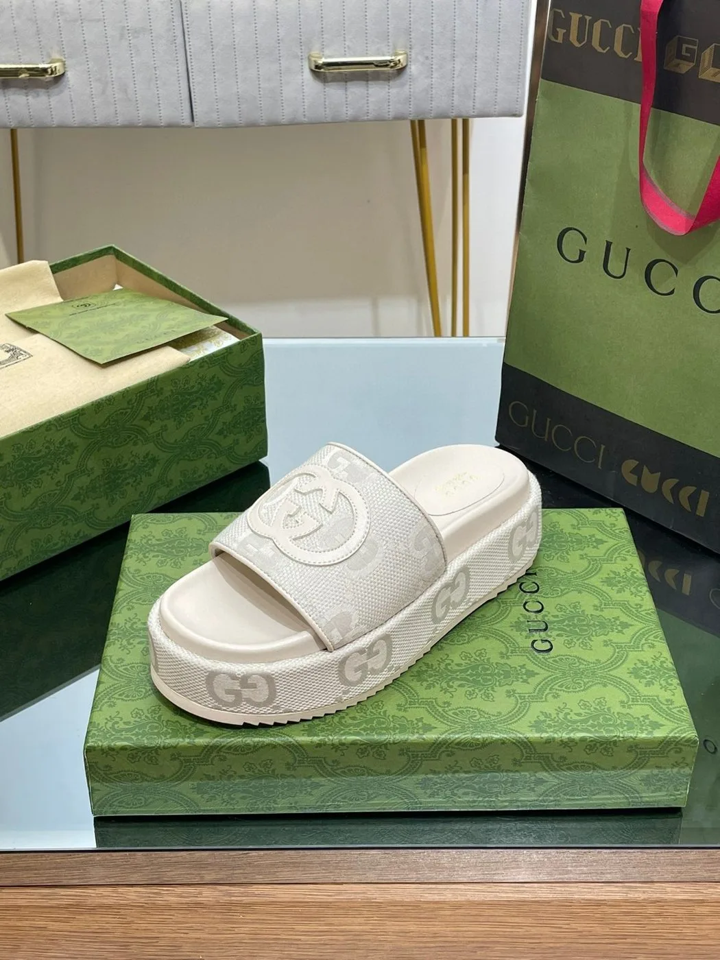 Gucci Platform Slide Sandal White - Image 3