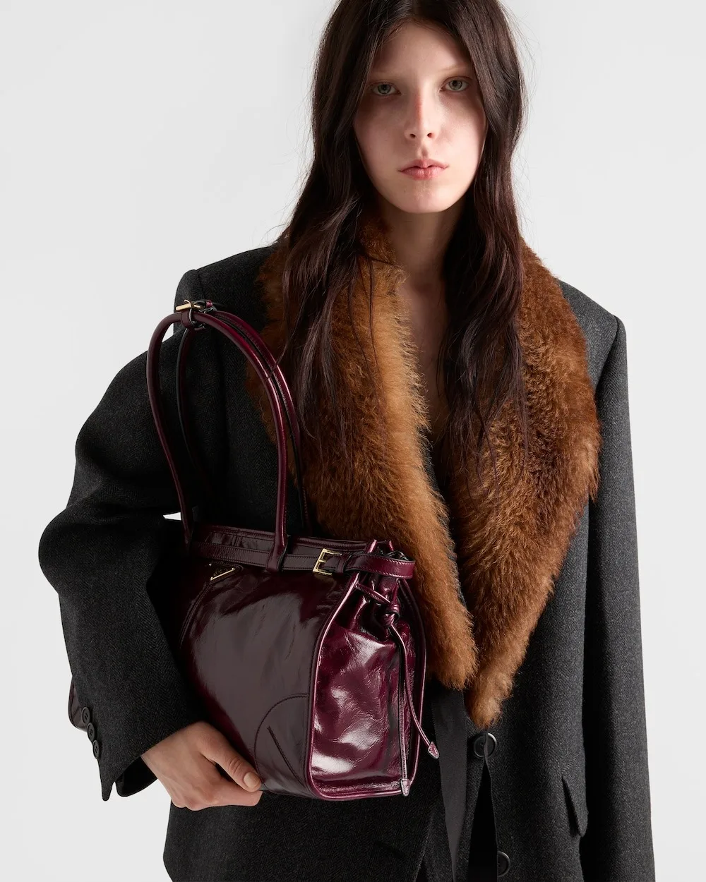 Alternative view of Prada Bonnie Large Handbag Bag Burgundy / - 1BA433_2CYR_F0LV7_V_MOO