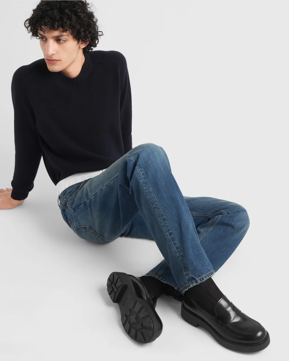 Alternative view of Prada Brushed Leather Loafers Black 2DG149_055_F0002