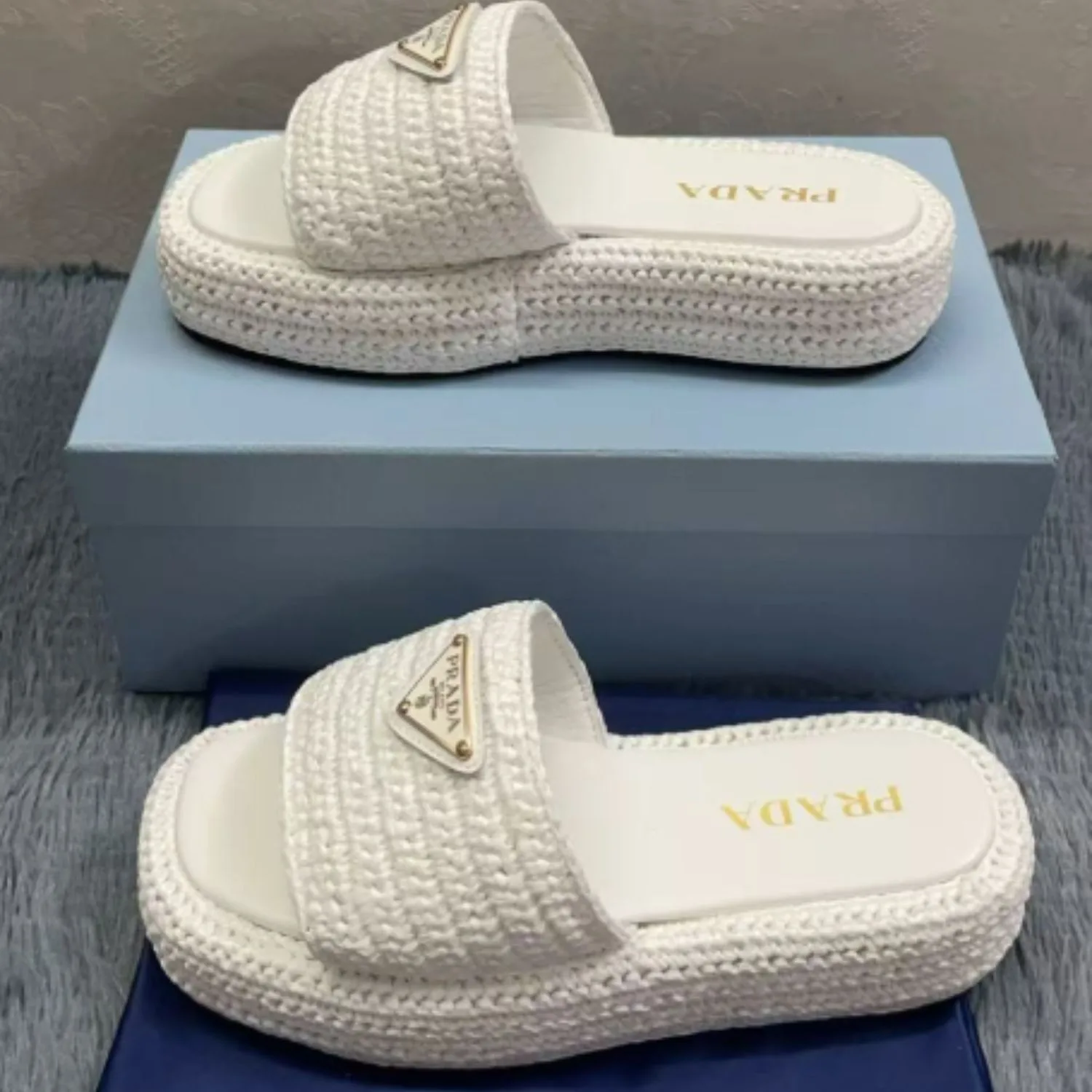 Prada Crochet Flatform Slides White - Image 5