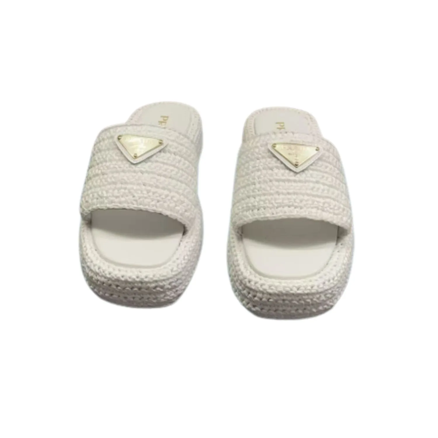 Prada Crochet Flatform Slides White - Image 4