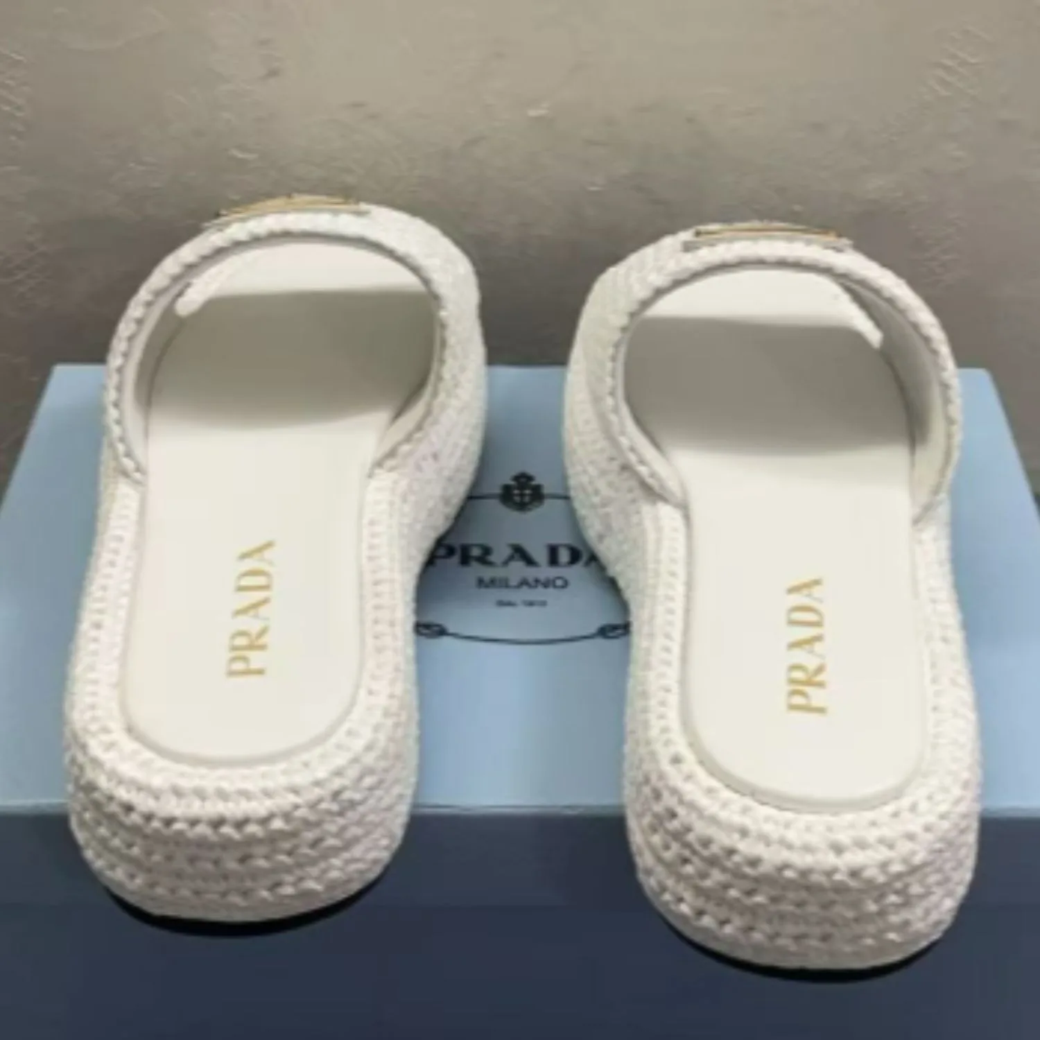 Prada Crochet Flatform Slides White - Image 3