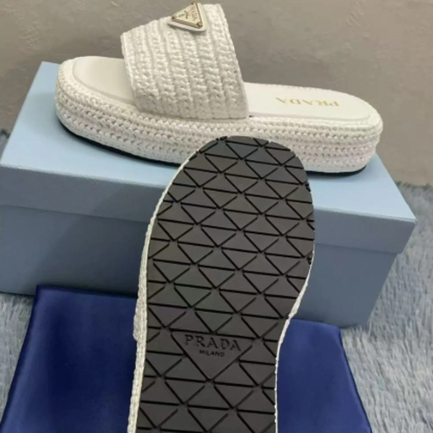 Alternative view of Prada Crochet Flatform Slides White