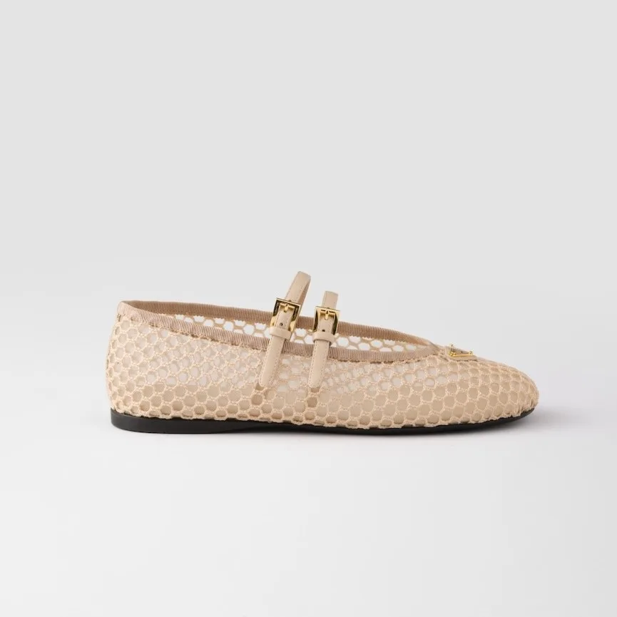 Prada Mesh Fabric Ballerinas Travertine Stone 1F915N_099_F0485_F_005 - Image 3