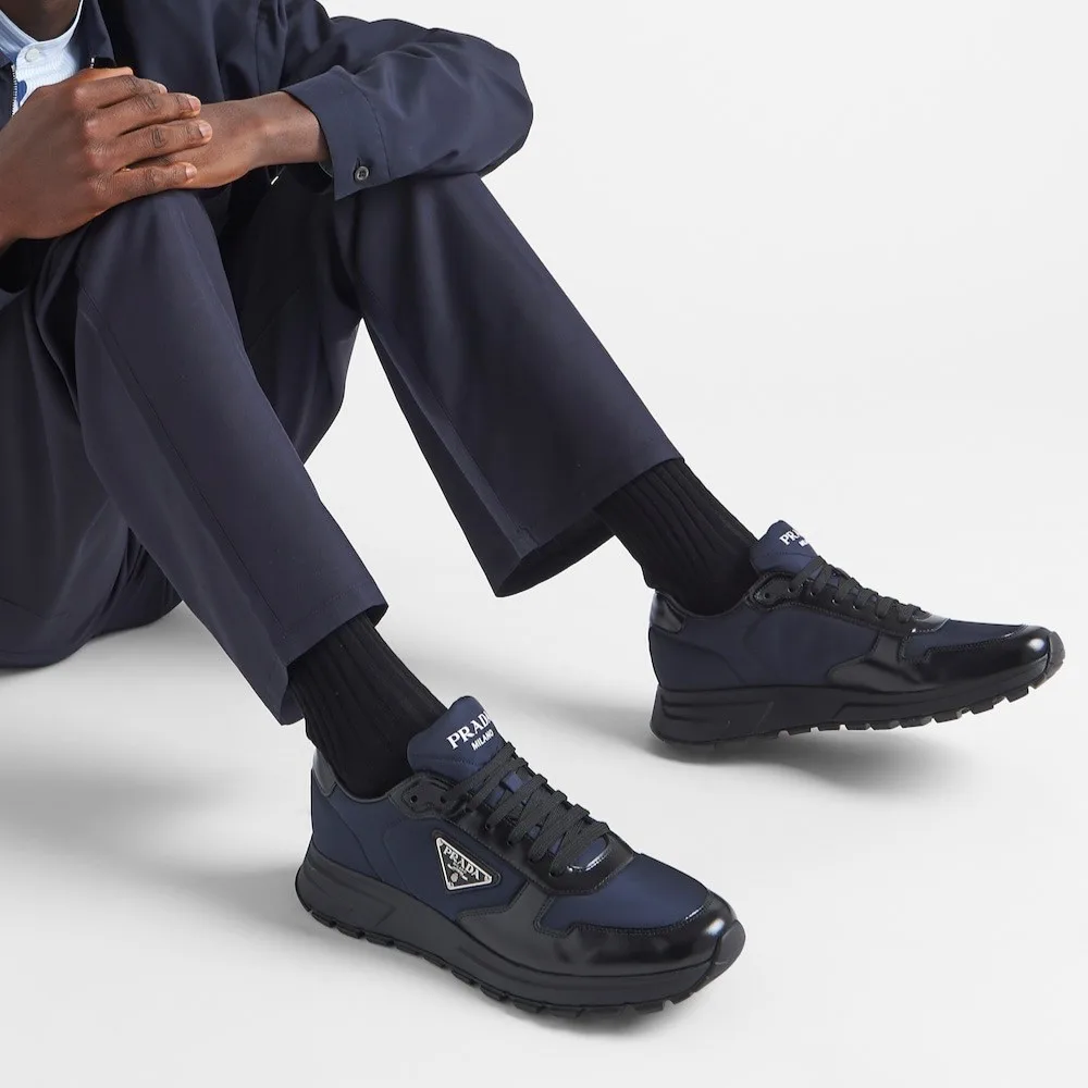 Alternative view of Prada Prax 01 Re-Nylon And Brushed Leather Sneakers Blue/Black 2EE369_3LF5_F0713_F_G000