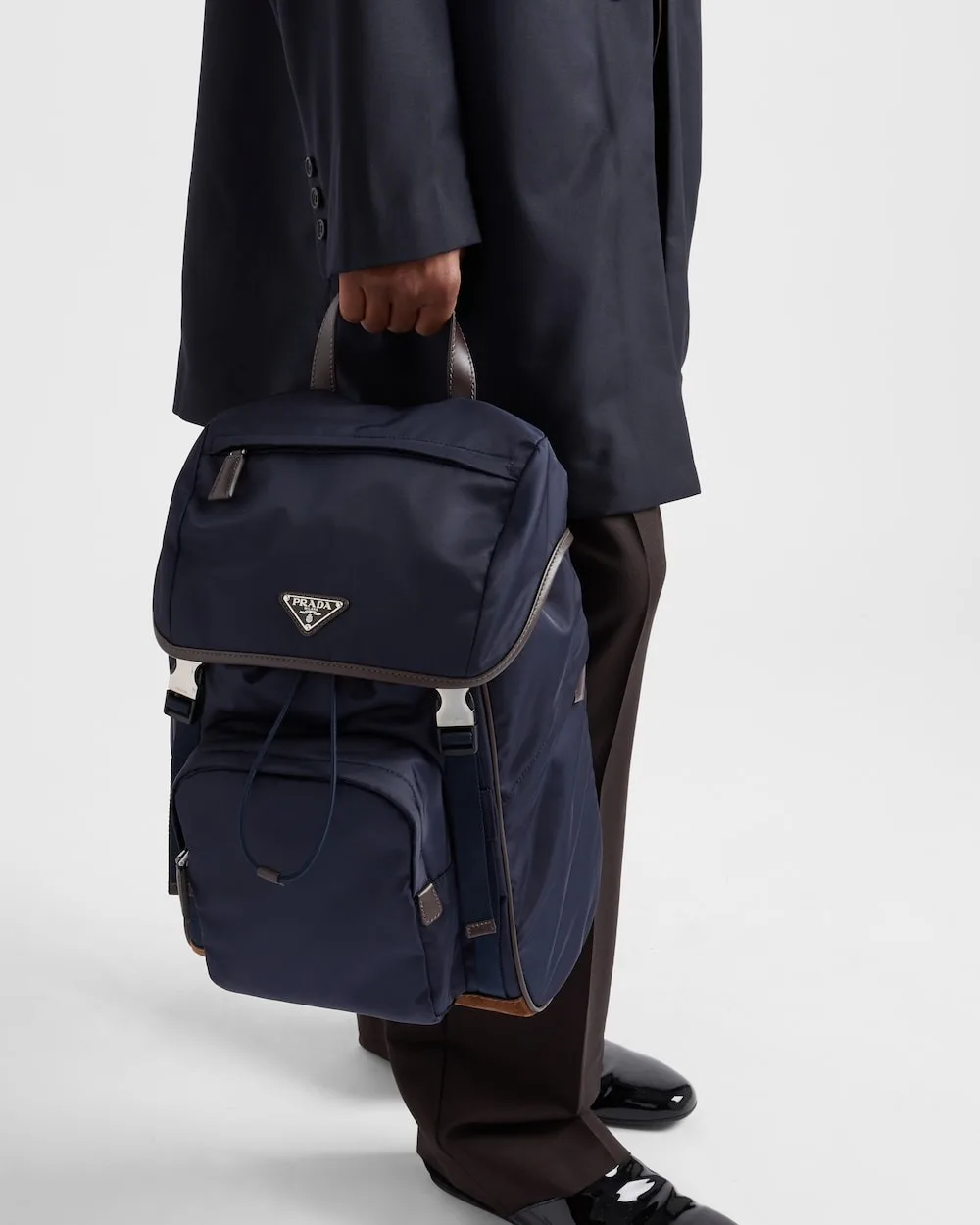 Prada Re-Nylon And Leather Backpack Blue / 2VZ135_384_F0C1B_V_HYF - Image 3