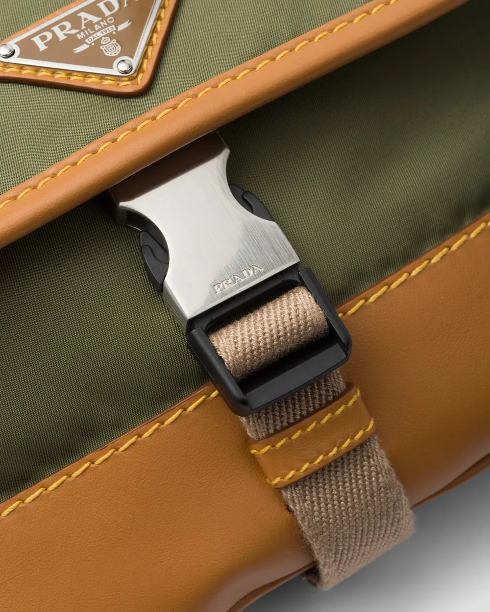 Prada Re-Nylon And Leather Shoulder Bag Military/Caramel / 2VH176_2CX2_F03UQ_V_OOO - Image 5