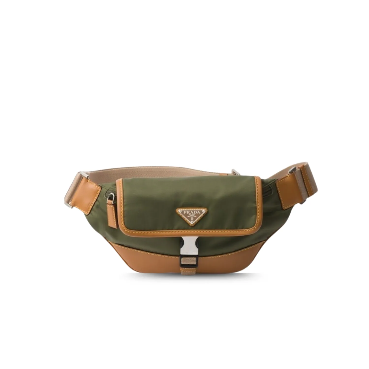Prada Re-Nylon And Leather Shoulder Bag Military/Caramel / 2VH176_2CX2_F03UQ_V_OOO