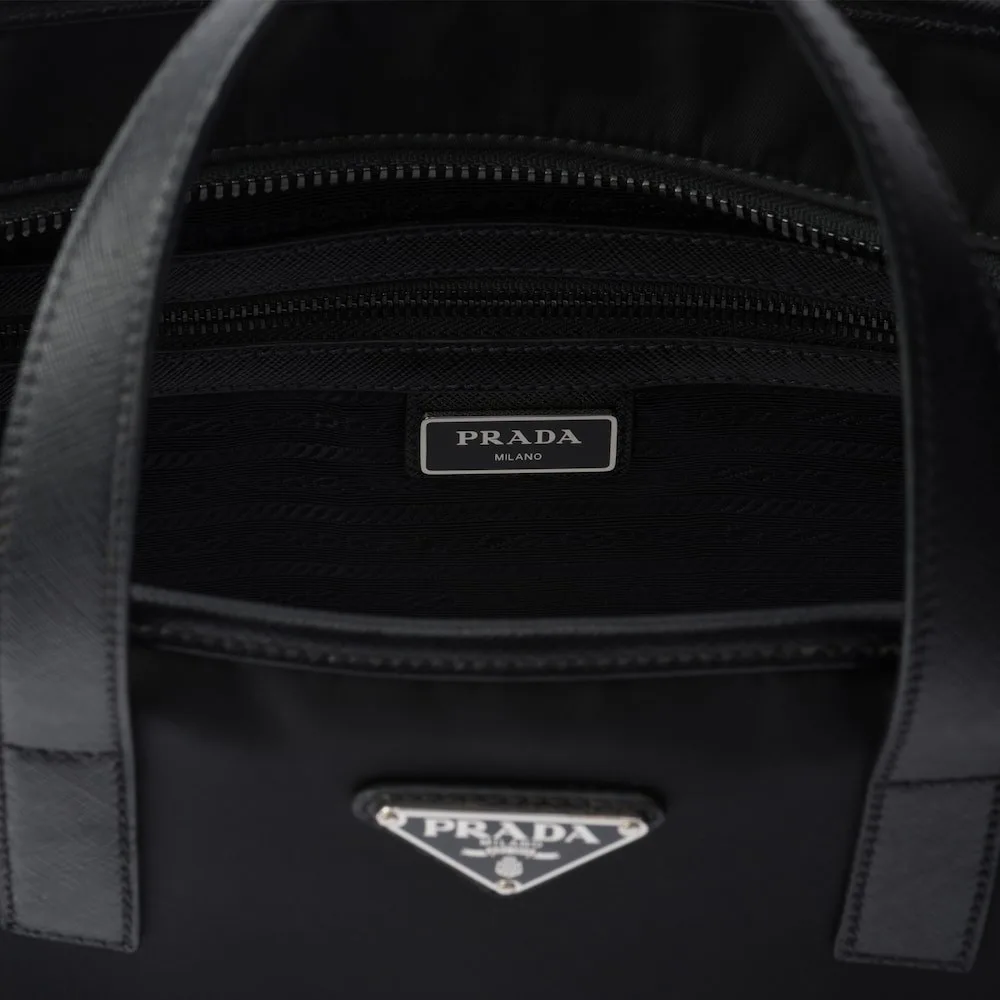 Prada Re-Nylon And Saffiano Leather Tote Bag Black / 2VG064_2DMH_F0002_V_XOO - Image 4