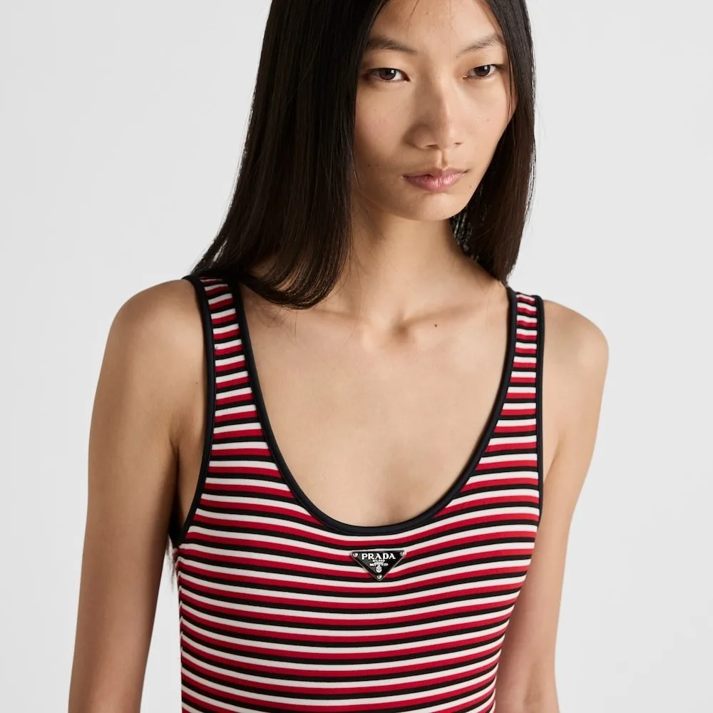Prada Striped Interlock Jersey One-Piece Swimsuit Black/Red 70221_16ZS_F0N98_S_OOO - Image 3
