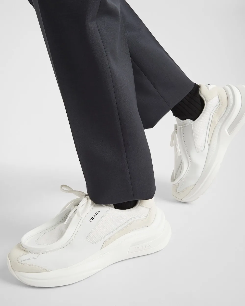 Alternative view of Prada Systeme Brushed Leather Sneakers White 2EG424_3C37_F0009