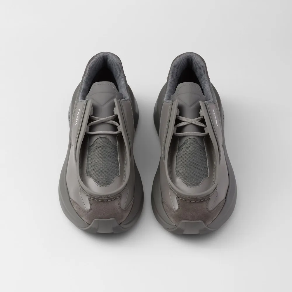 Alternative view of Prada Systeme Brushed Leather Sneakers With Bike Fabric And Suede Marble Gray 2EG424_3C37_F0DWG