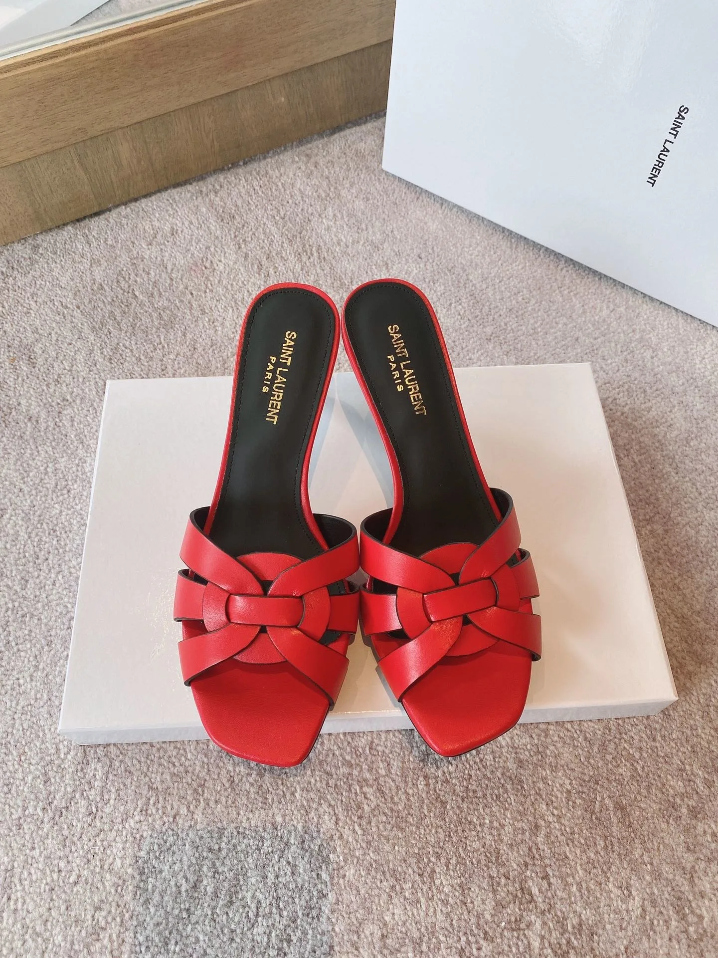 Saint Laurent Tribute Heeled Mules White YSL - Image 5