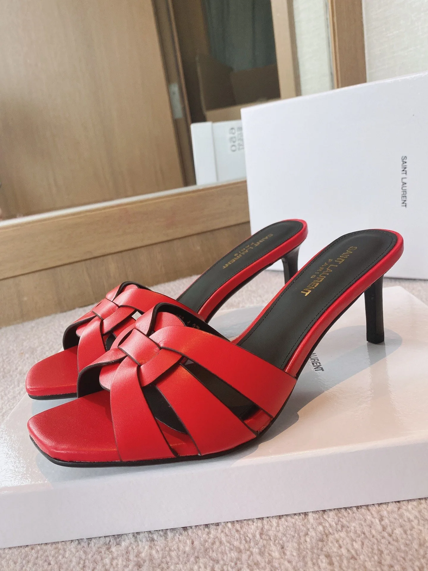 Saint Laurent Tribute Heeled Mules White YSL - Image 4