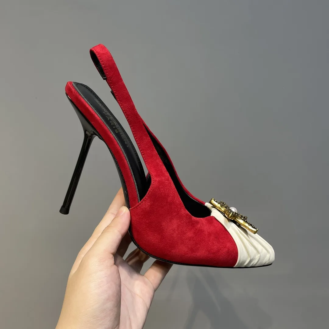 Saint Laurent Silk Slingback Pumps Red YSL - Image 3