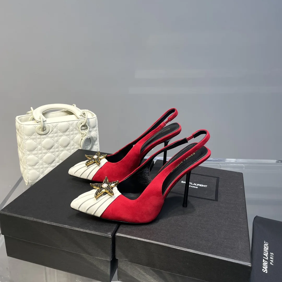 Alternative view of Saint Laurent Silk Slingback Pumps Red YSL