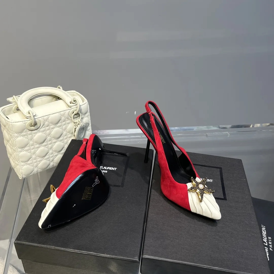 Saint Laurent Silk Slingback Pumps Red YSL - Image 5