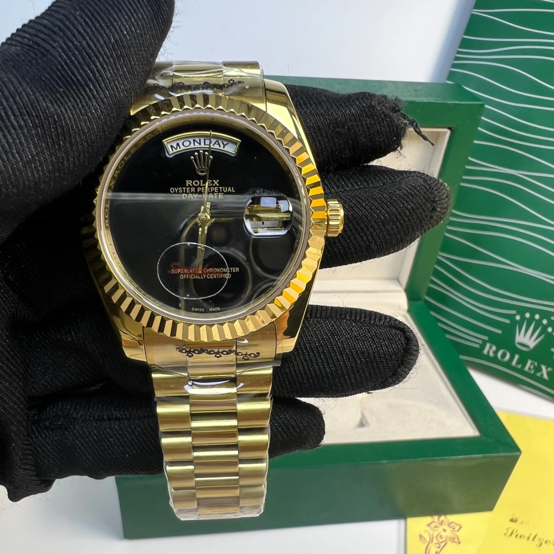 Rolex Day-Date 36 Watch Gold Toned Black Dial - Image 6