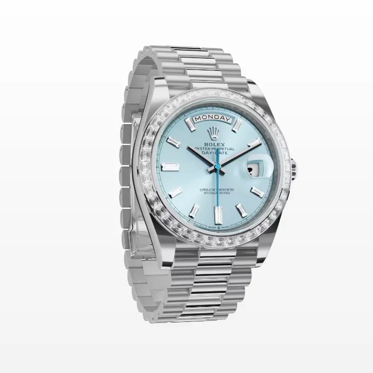 Alternative view of Rolex Day-Date 40 Watch Silver Toned Ice Blue Dial -0019