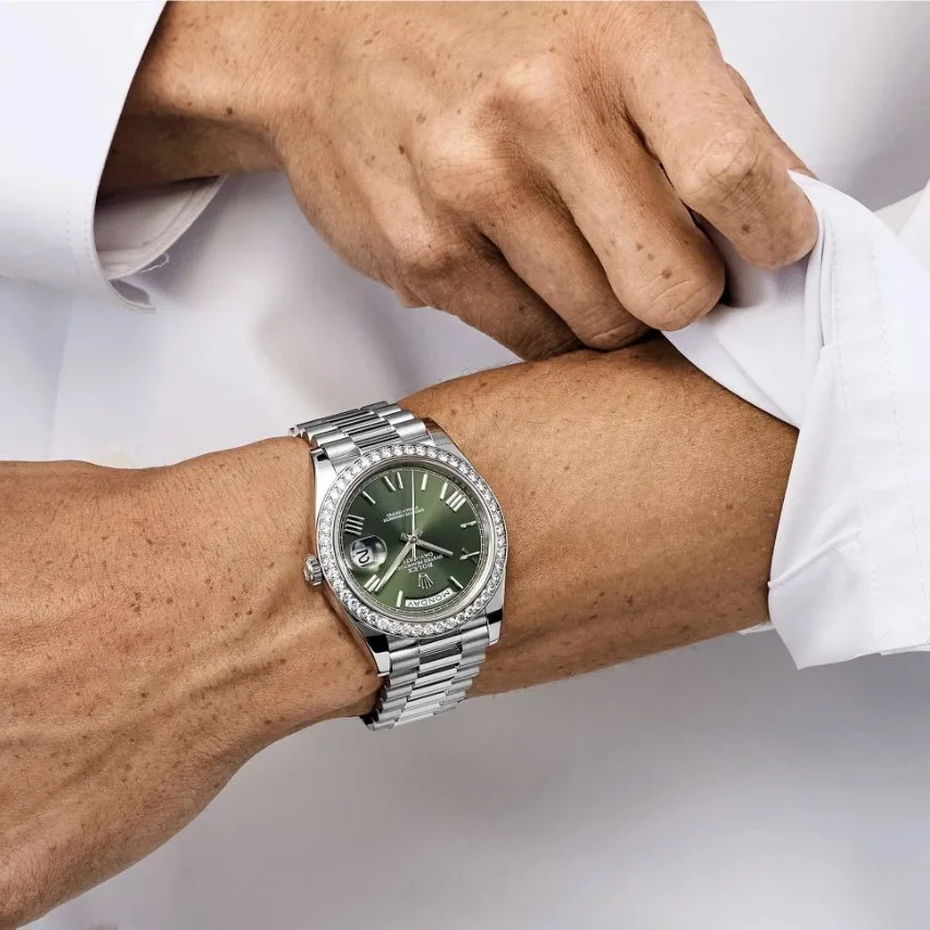 Alternative view of Rolex Day-Date 40 Watch Silver Toned Olive Green Dial -0020