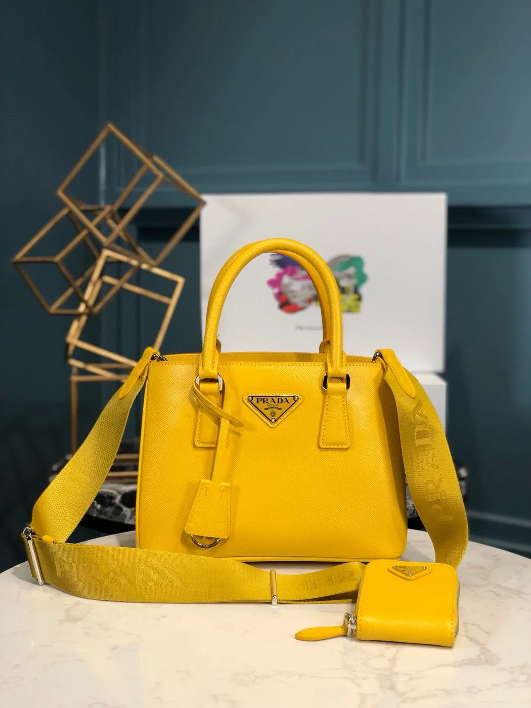 Prada Saffiano Lux Galleria In Yellow / - Image 5