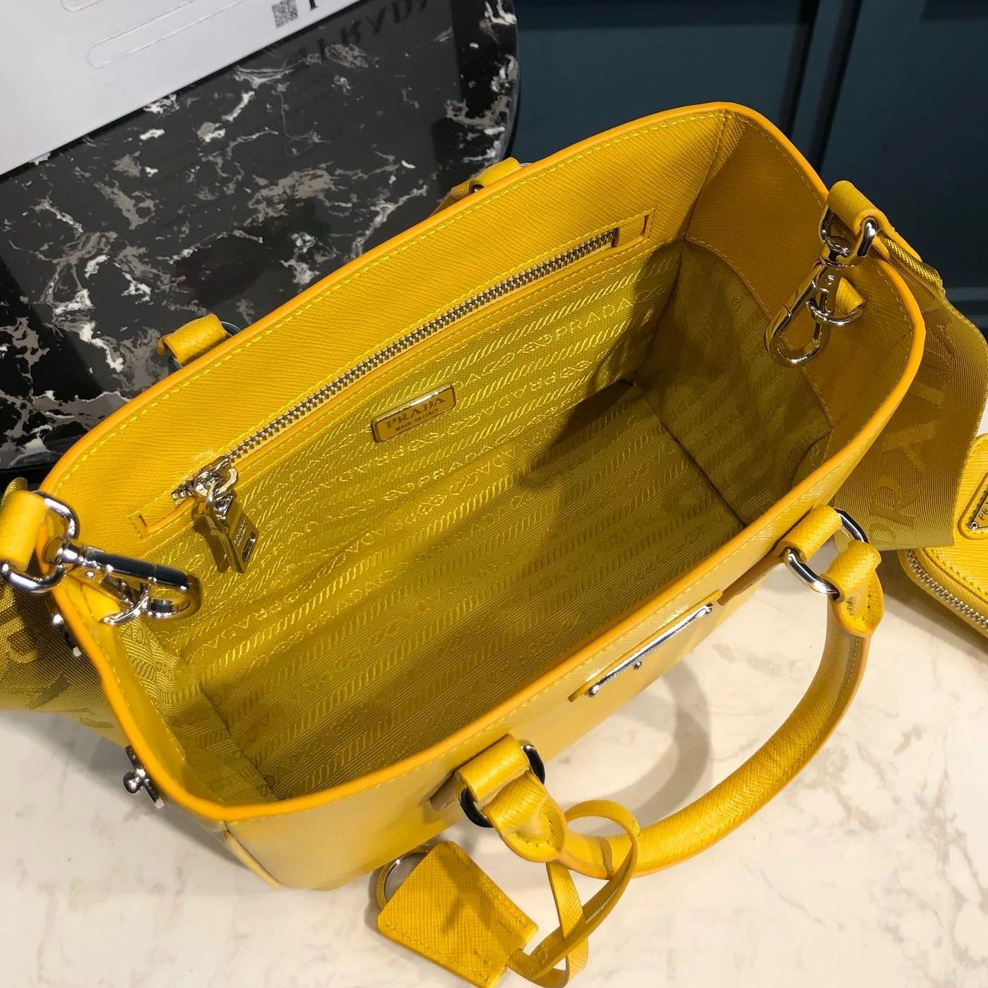 Prada Saffiano Lux Galleria In Yellow / - Image 4