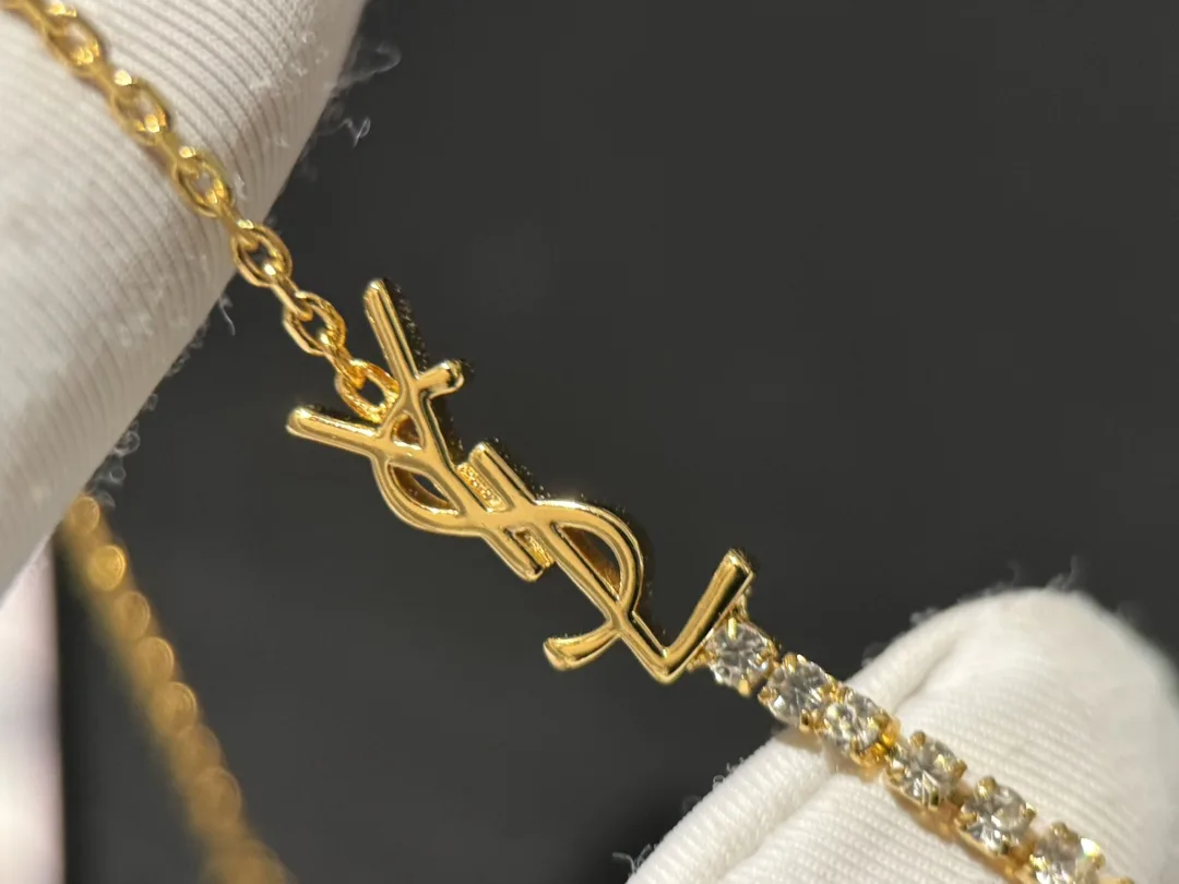 Saint Laurent Cassandre Charm Bracelet In Crystal And Gold YSL - Image 6