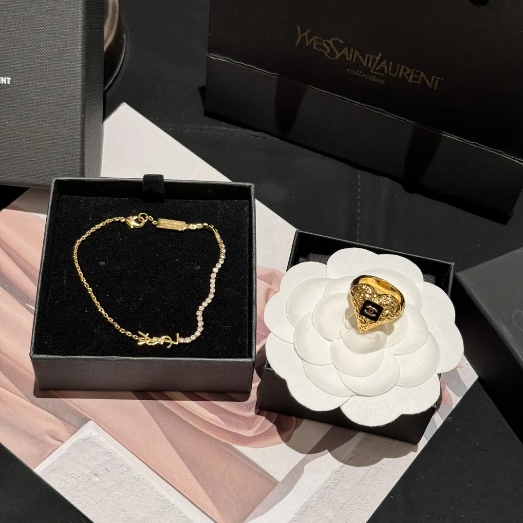 Saint Laurent Cassandre Charm Bracelet In Crystal And Gold YSL - Image 3
