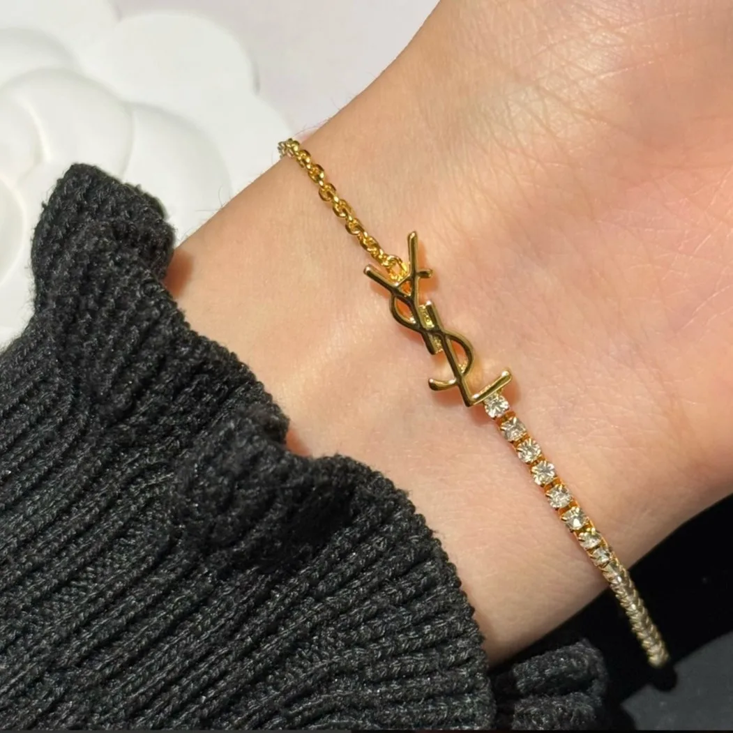 Saint Laurent Cassandre Charm Bracelet In Crystal And Gold YSL - Image 5
