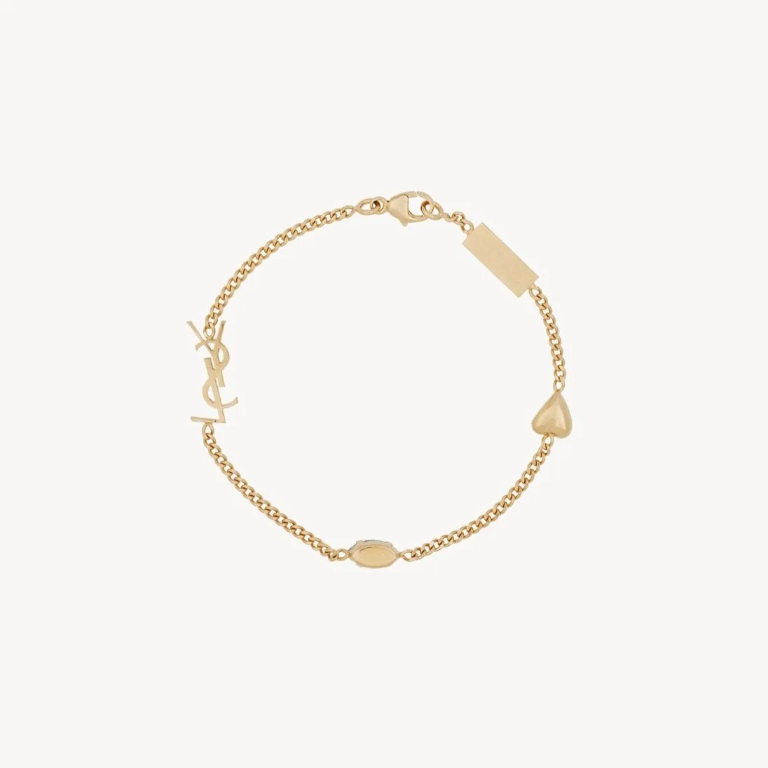 Alternative view of Saint Laurent Cassandre Heart Charm Bracelet In Aged Brass Gold