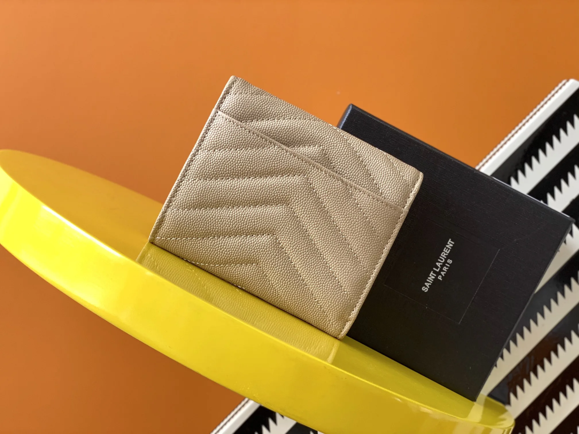 Saint Laurent Cassandre Matelaseé Compact Tri Fold Wallet Dark Beige / YSL - Image 3