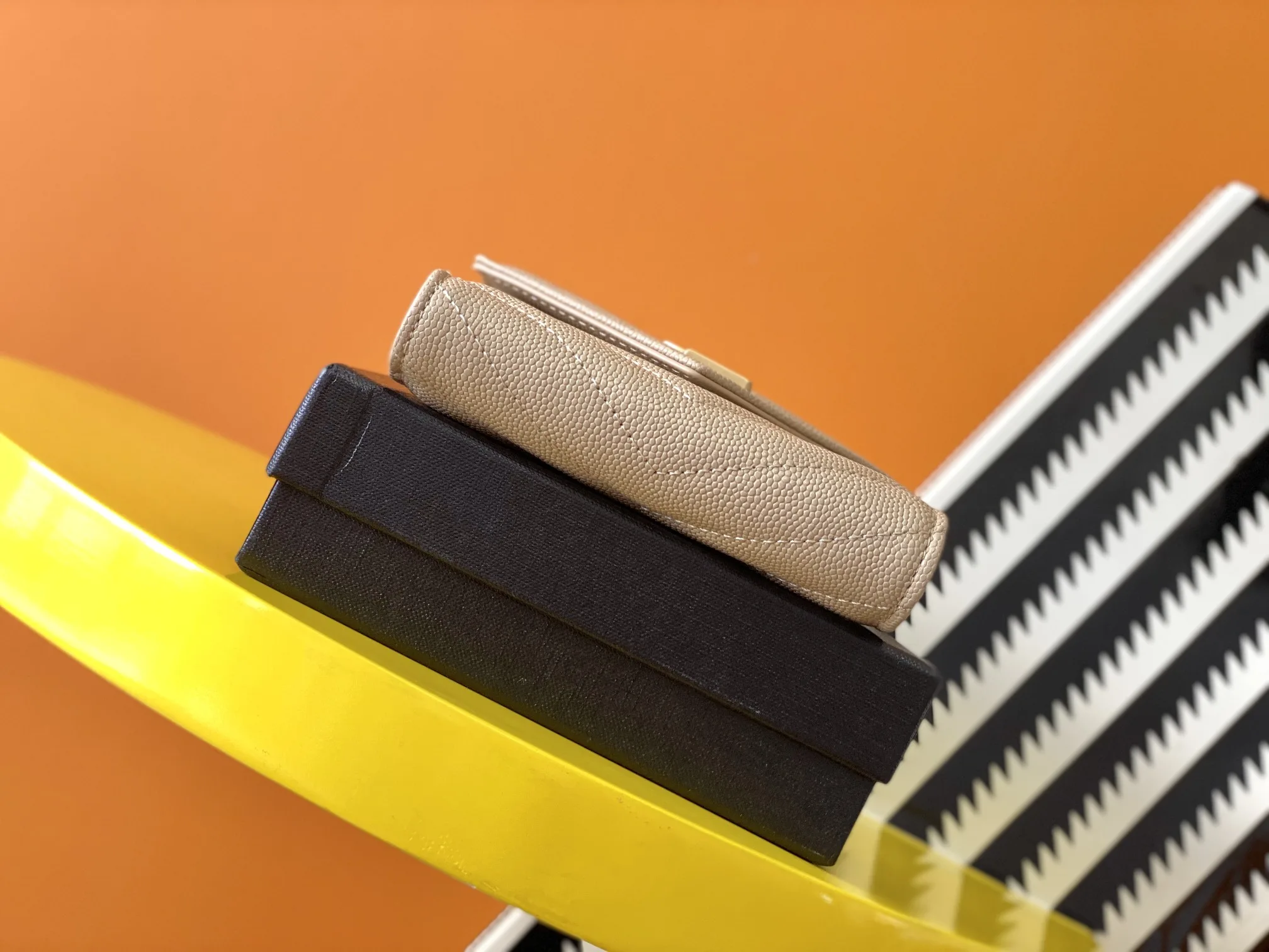 Saint Laurent Cassandre Matelaseé Compact Tri Fold Wallet Dark Beige / YSL - Image 4