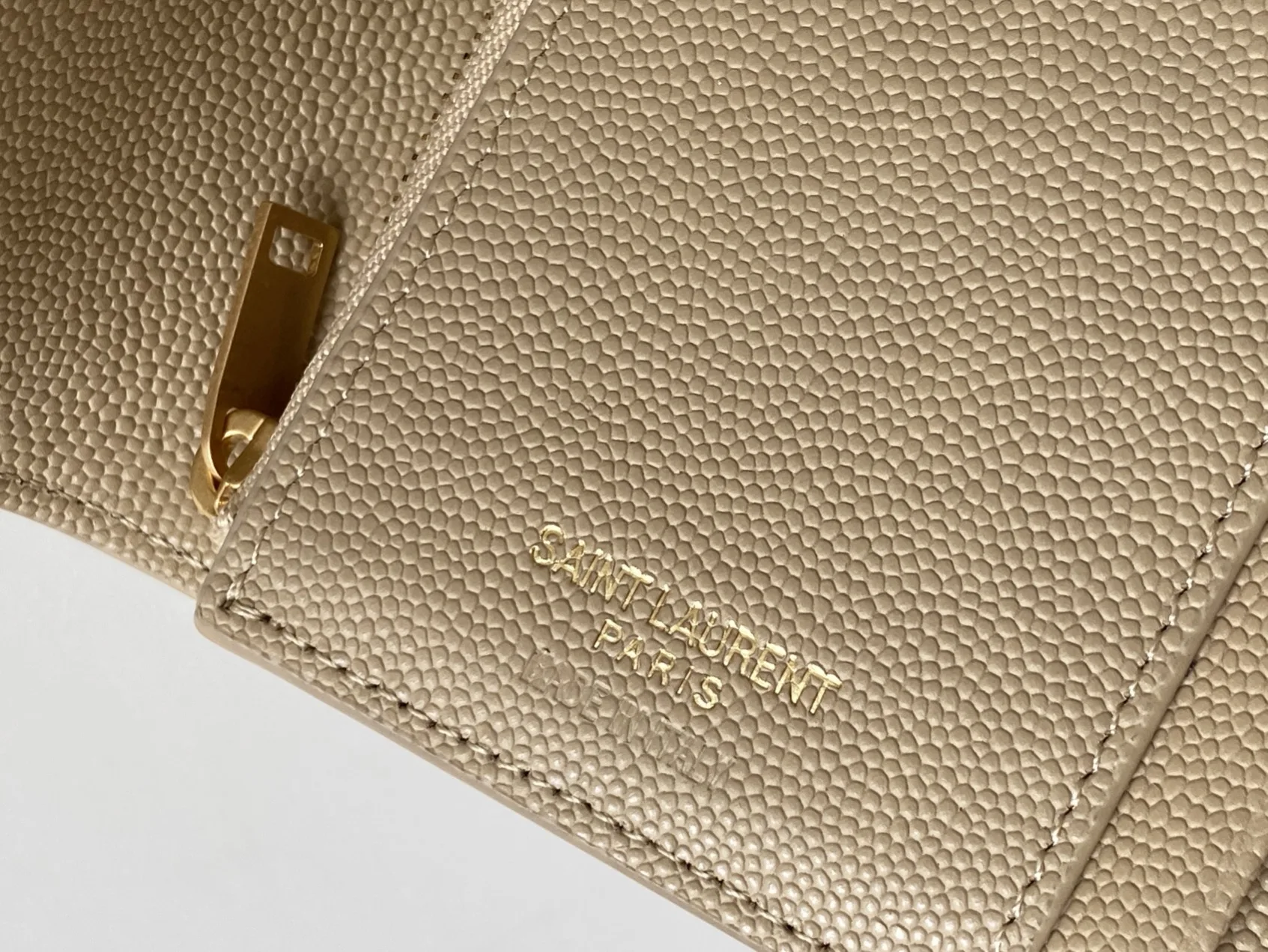 Saint Laurent Cassandre Matelaseé Compact Tri Fold Wallet Dark Beige / YSL - Image 7