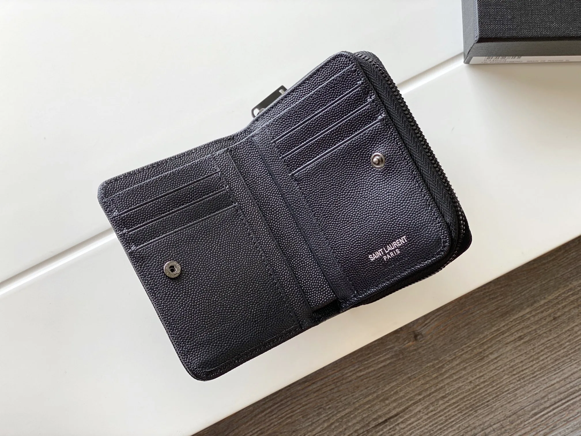 Saint Laurent Cassandre Matelaseé Compact Zip Around Wallet Black / YSL - Image 8
