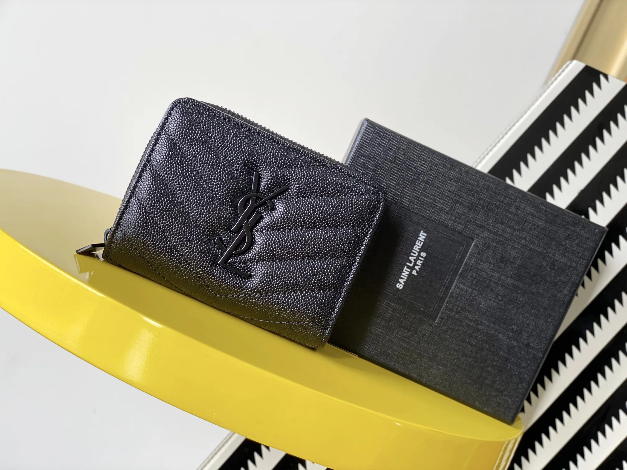 Saint Laurent Cassandre Matelaseé Compact Zip Around Wallet Black / YSL - Image 2