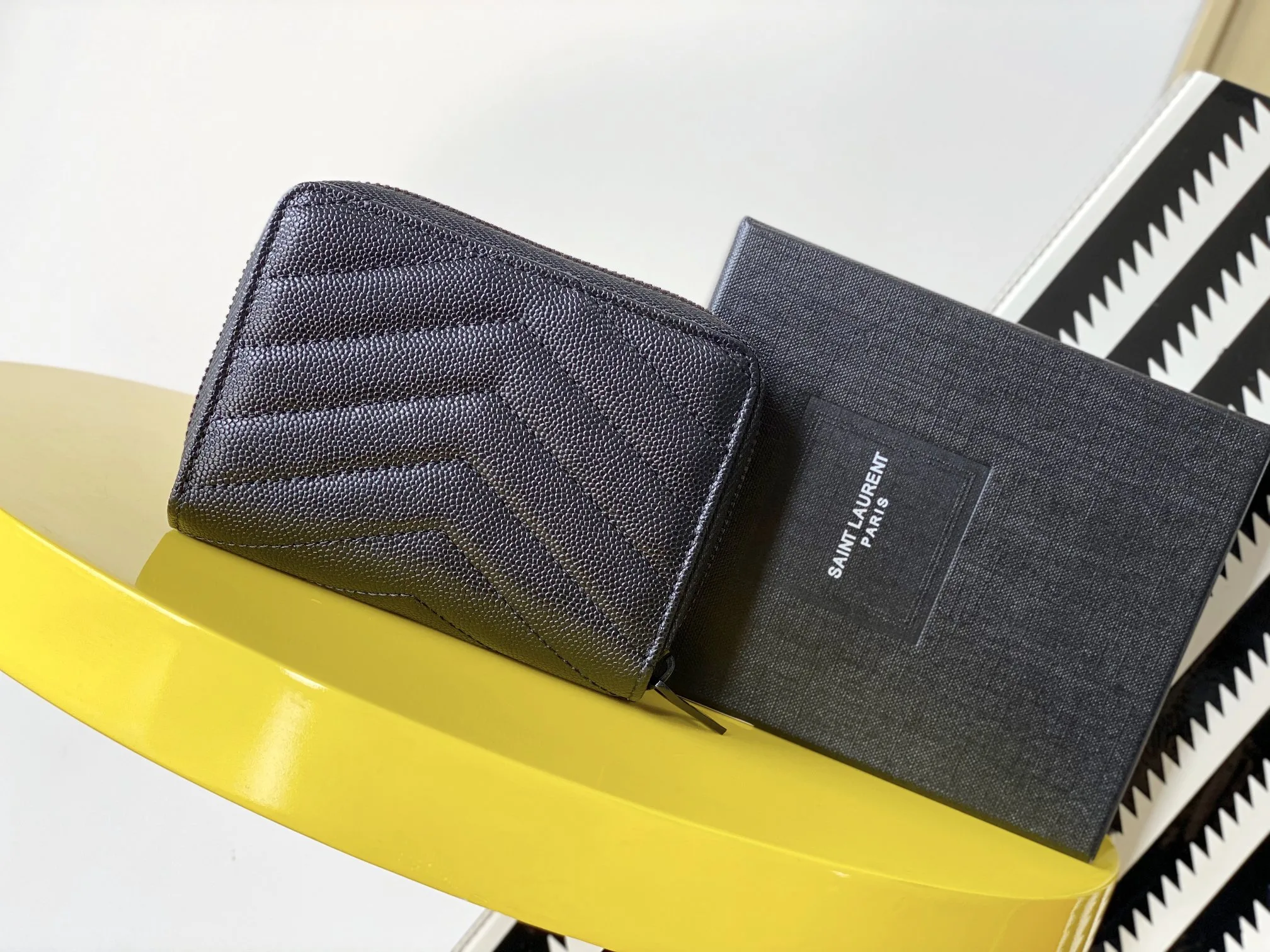 Saint Laurent Cassandre Matelaseé Compact Zip Around Wallet Black / YSL - Image 3