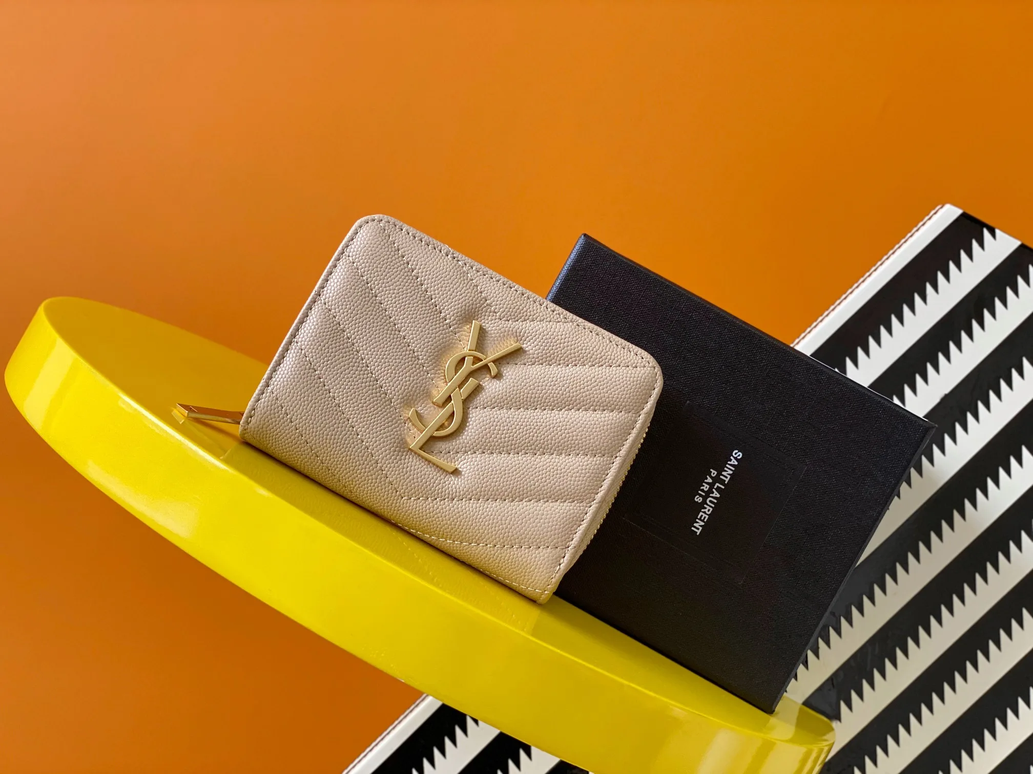 Alternative view of Saint Laurent Cassandre Matelaseé Compact Zip Around Wallet Dark Beige / YSL