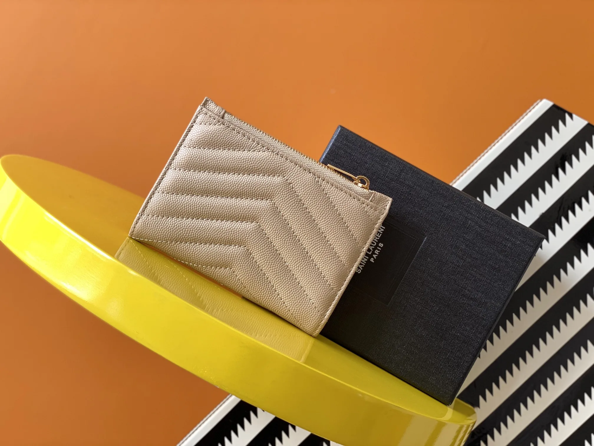 Saint Laurent Cassandre Matelaseé Fragments Bi-Fold Wallet Dark Beige / YSL - Image 3