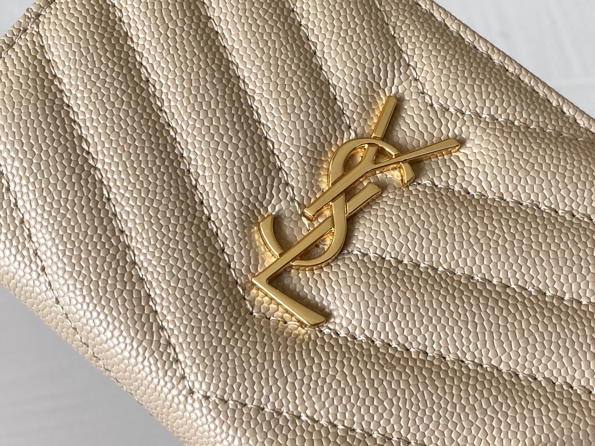 Saint Laurent Cassandre Matelaseé Fragments Bi-Fold Wallet Dark Beige / YSL - Image 4