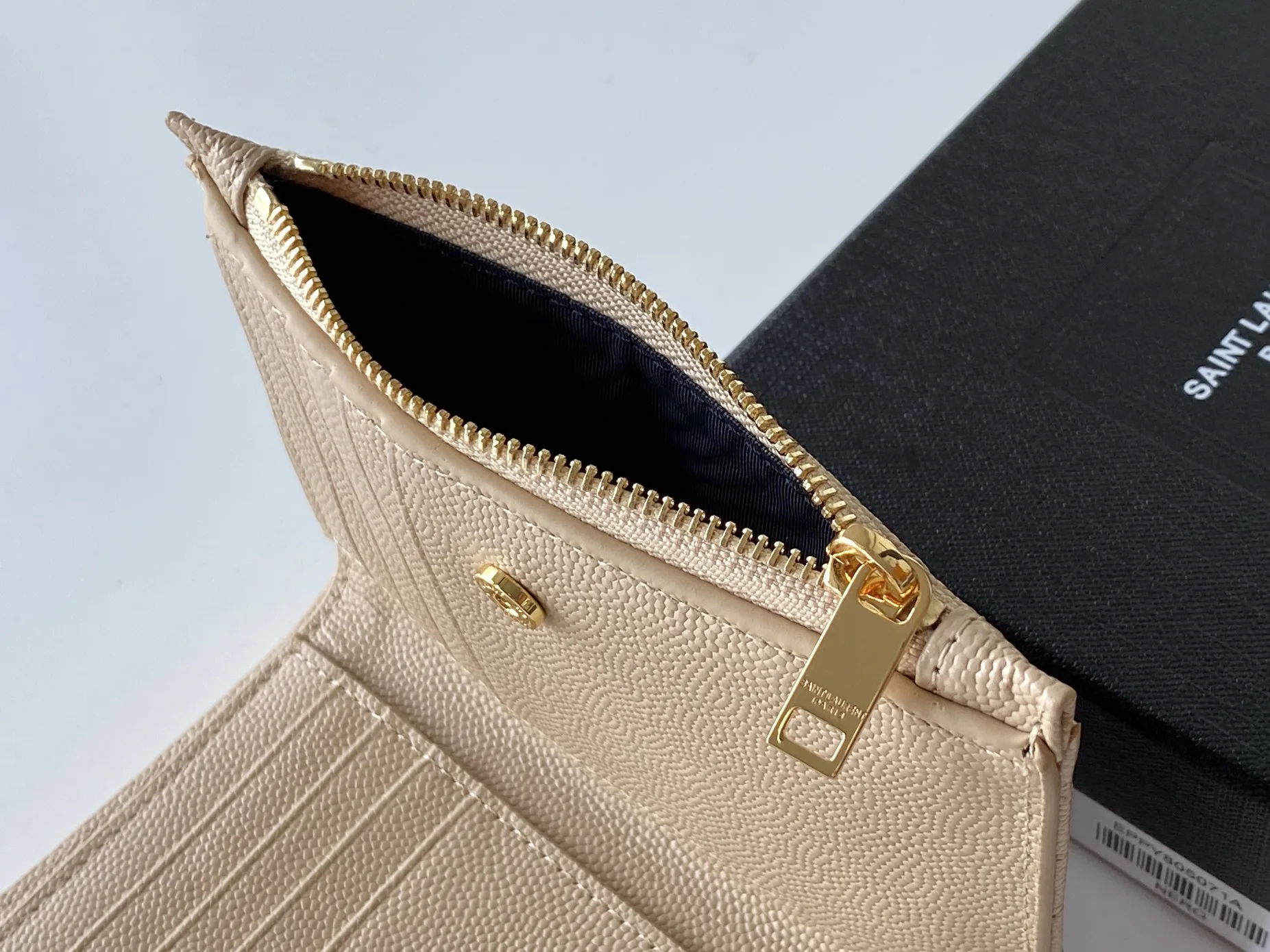 Saint Laurent Cassandre Matelaseé Fragments Bi-Fold Wallet Dark Beige / YSL - Image 6